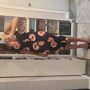 Black floral printed scuba dress